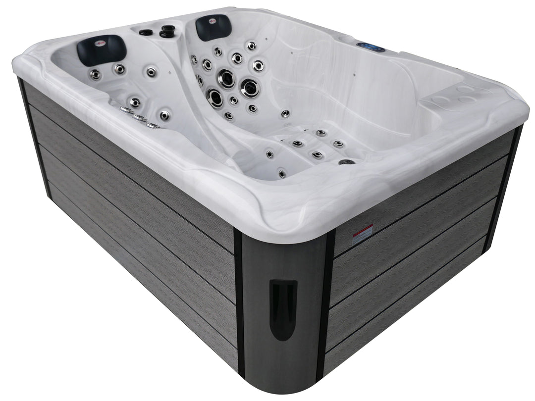 Outdoor Whirlpool MAURITIUS WHITE MARBLE inkl. Stiege und Abdeckung 210x160x90 cm