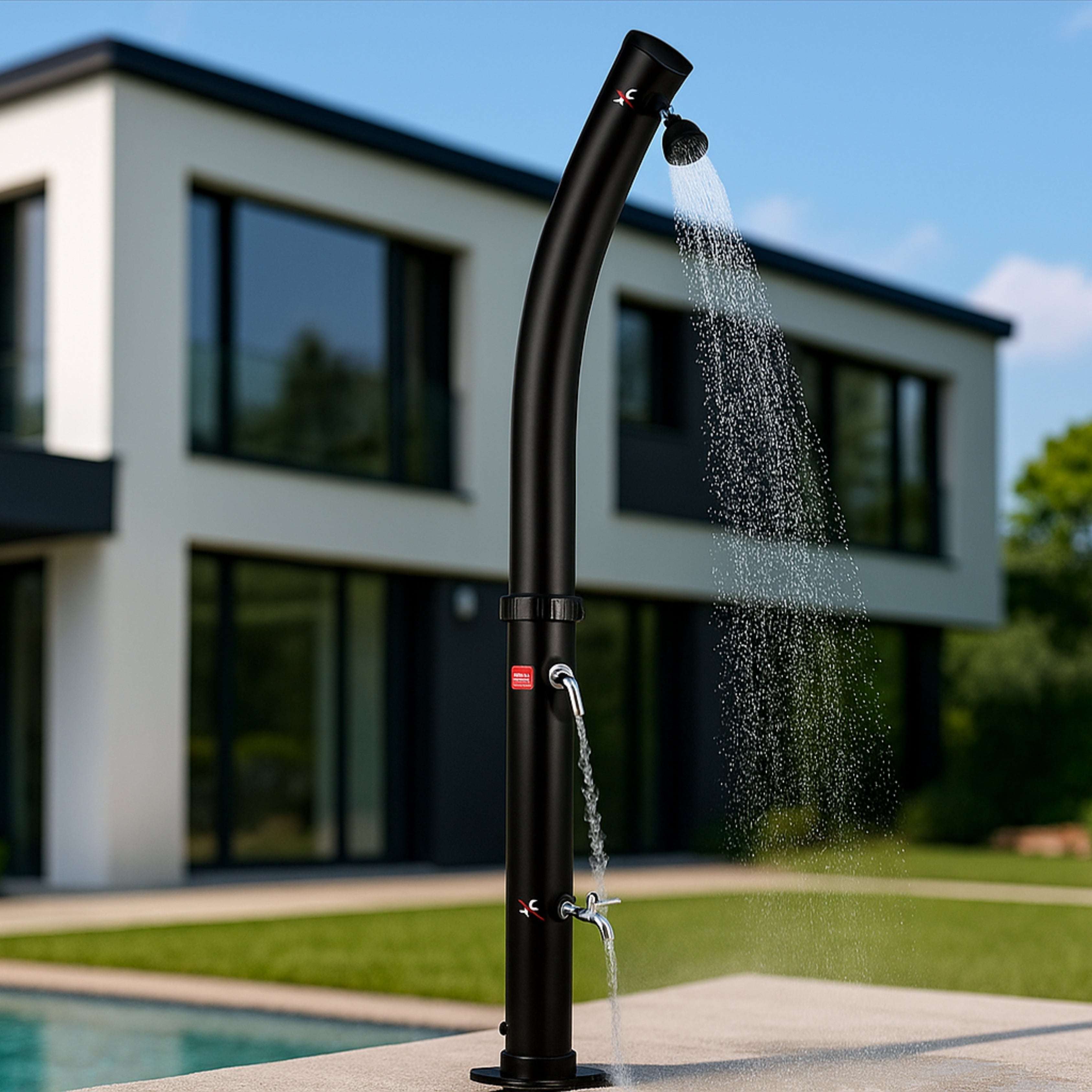 Solardusche 20L Outdoor mit Fußwaschfunktion – Schwarz, Curved Design