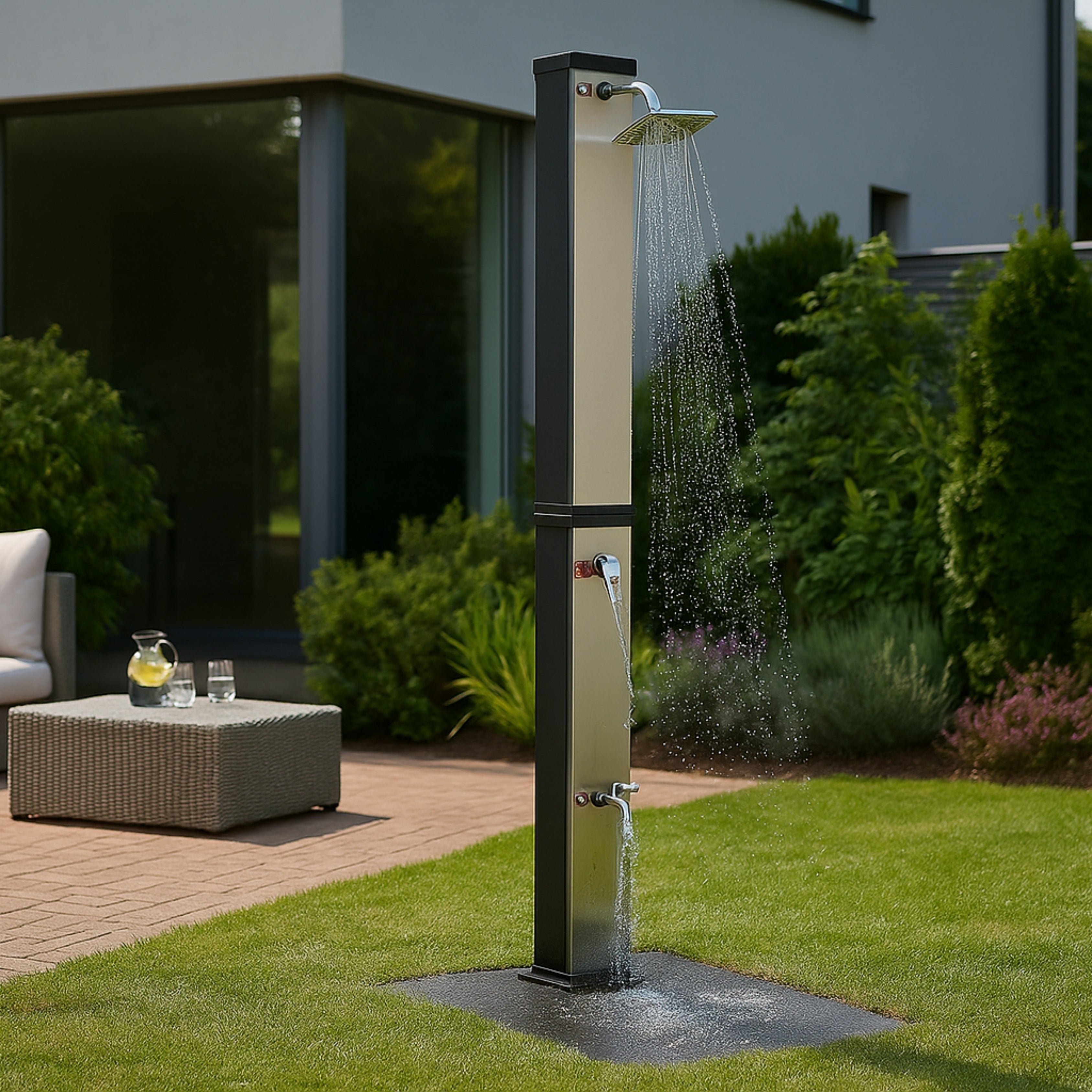40L Outdoor-Solardusche – Schwarz & Gebürstetes Nickel