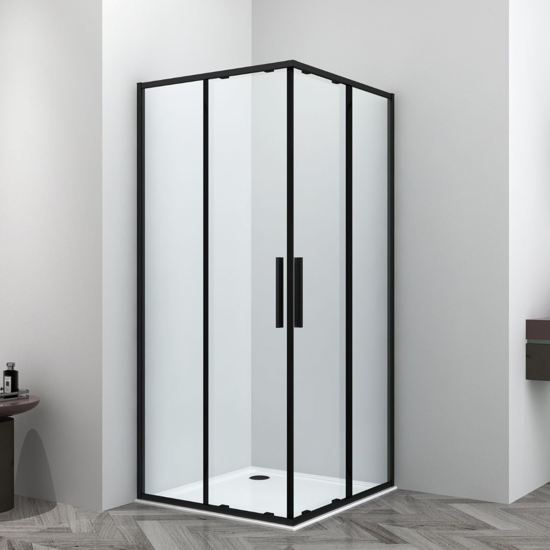 Eckdusche Schiebetür SLIMLINE schwarz Easy-Clean in 5 verschiedenen Größen