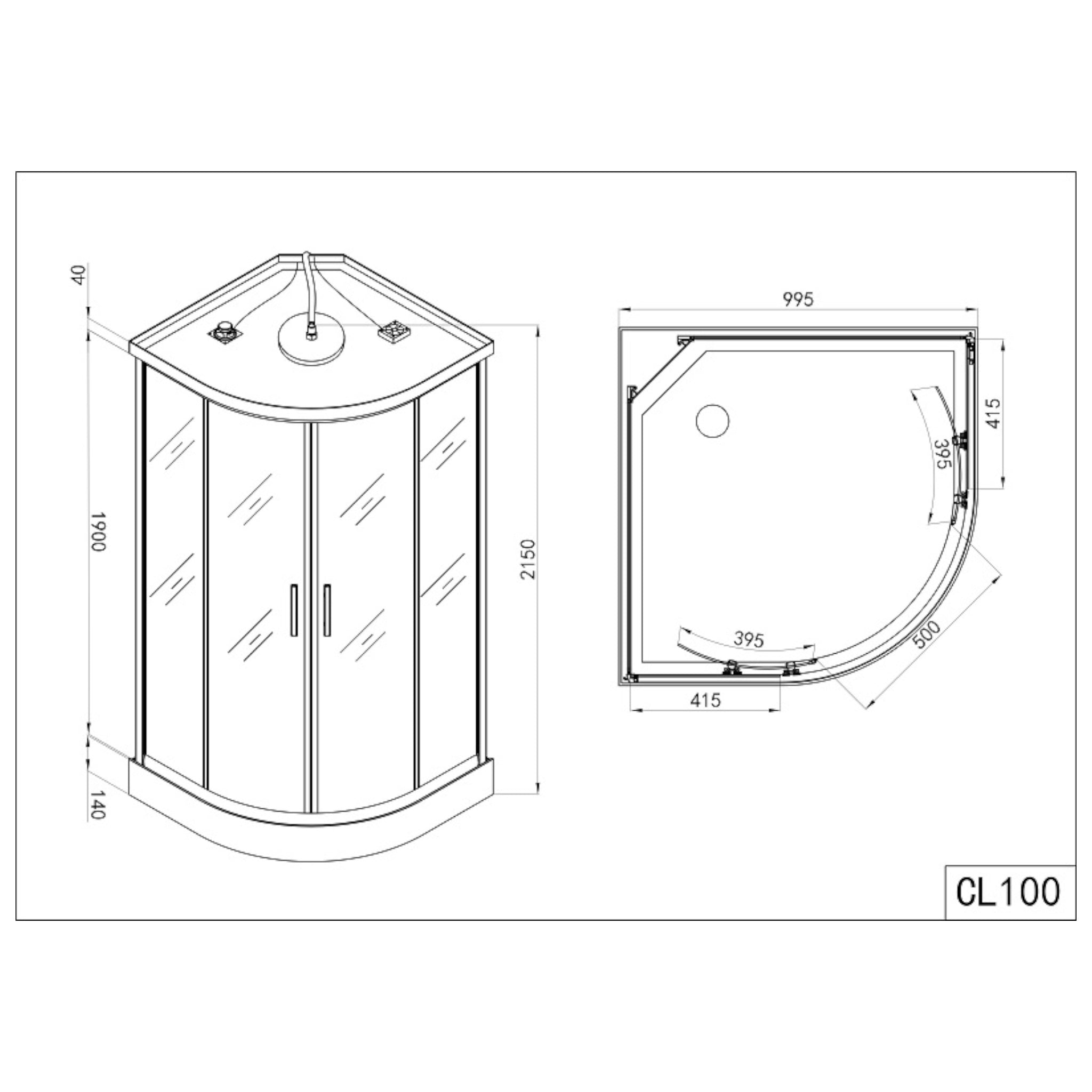 Complete shower cubicle COMFORT with quick assembly 100 x 100 x 215 cm