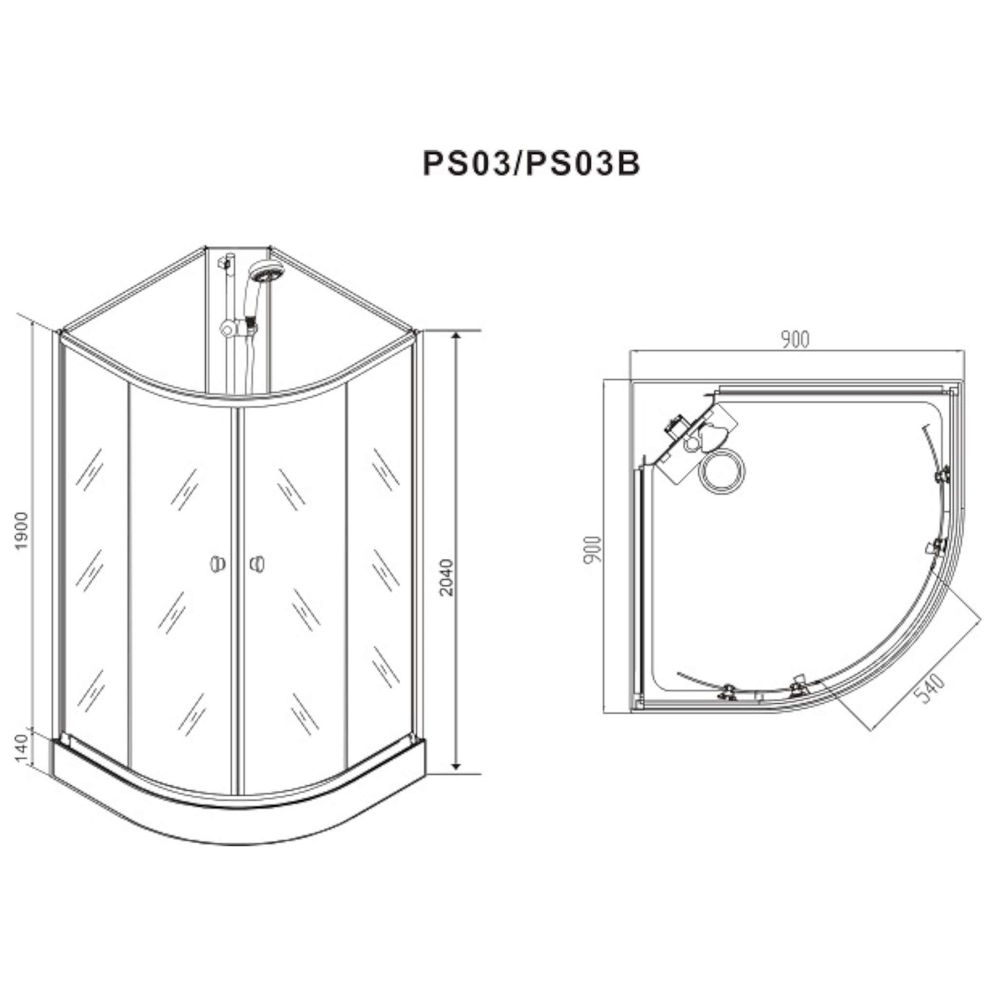 Complete shower cubicle RIO 90 x 90 x 204 cm
