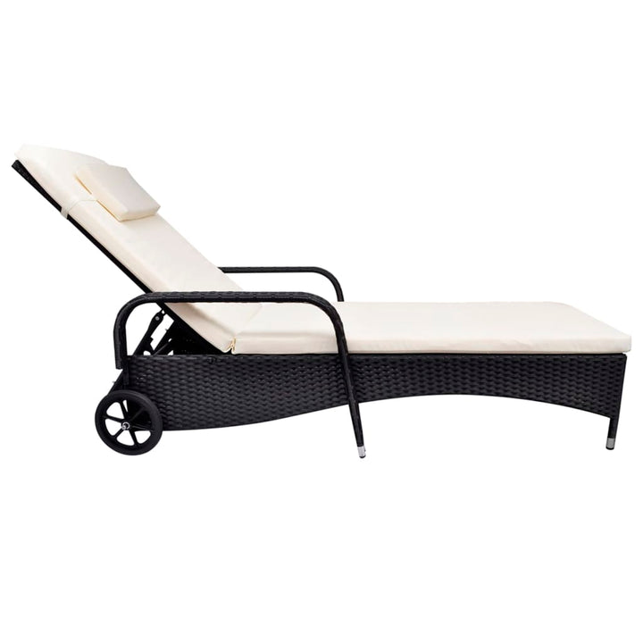 Sonnenliege mit Rollen Poly Rattan Schwarz