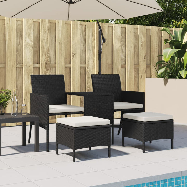 2-Sitzer-Gartensofa mit Tisch & Hocker Poly Rattan Schwarz