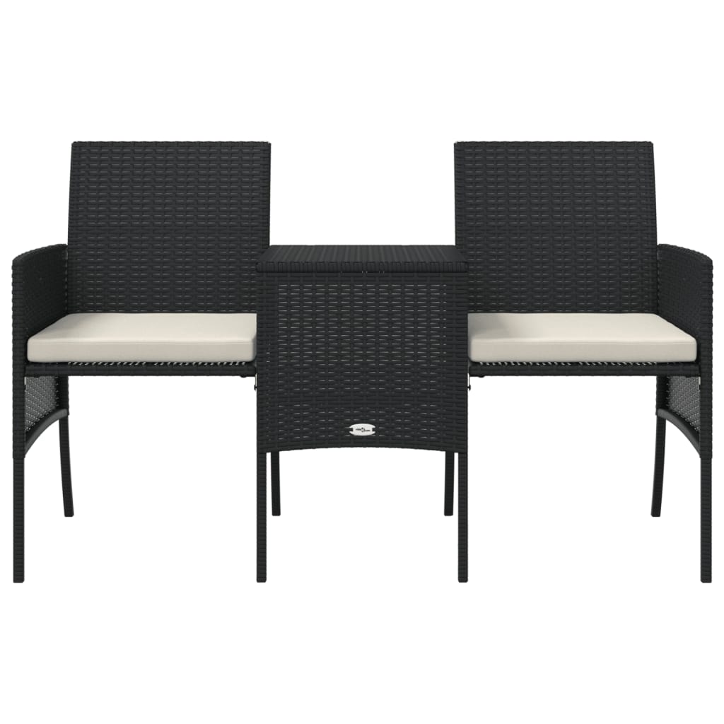 2-Sitzer-Gartensofa mit Tisch & Hocker Poly Rattan Schwarz