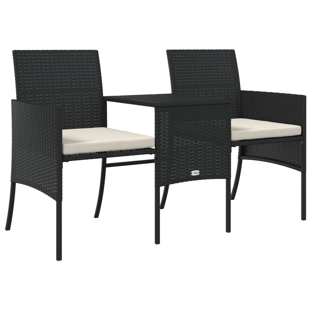 2-Sitzer-Gartensofa mit Tisch & Hocker Poly Rattan Schwarz