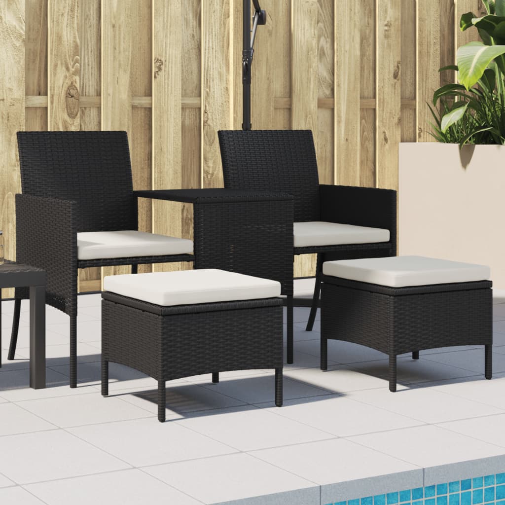 2-Sitzer-Gartensofa mit Tisch & Hocker Poly Rattan Schwarz