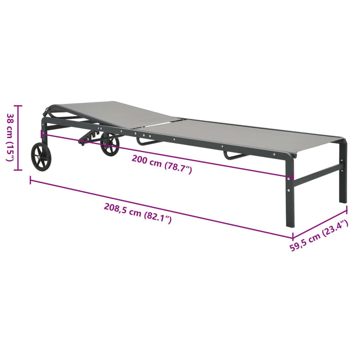 Sonnenliegen 2 Stk. mit Tisch Textilene und Stahl