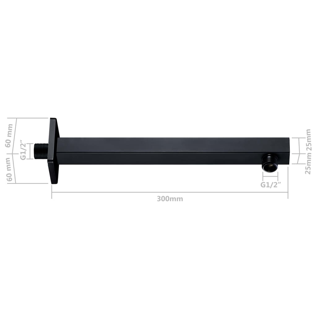 Duscharm Quadratisch Edelstahl 201 Schwarz 30 cm