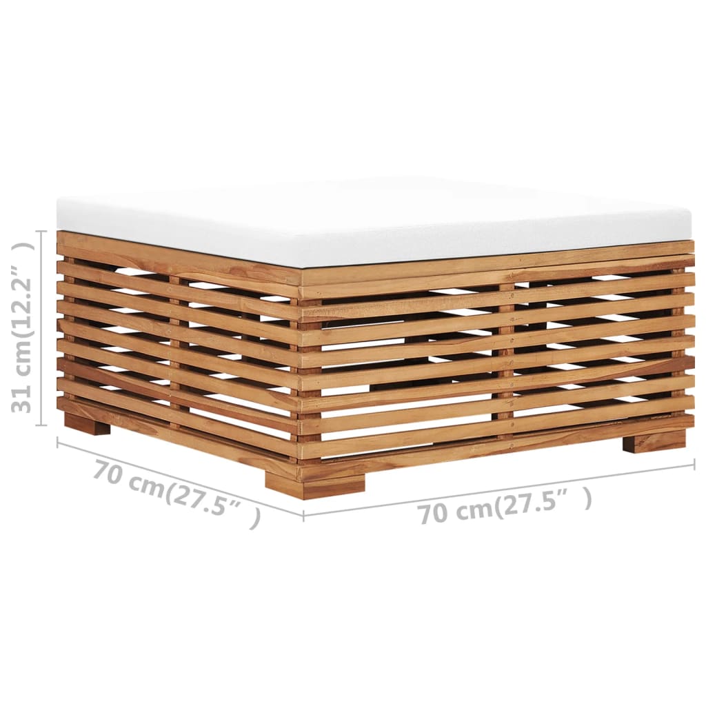 Gartentisch und Fußhocker Set mit Creme Kissen Teak Massivholz