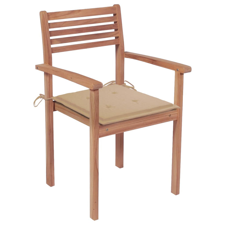 Gartenstühle 2 Stk. mit Beige Kissen Massivholz Teak