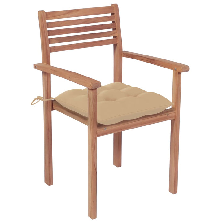 Gartenstühle 2 Stk. mit Beige Kissen Massivholz Teak