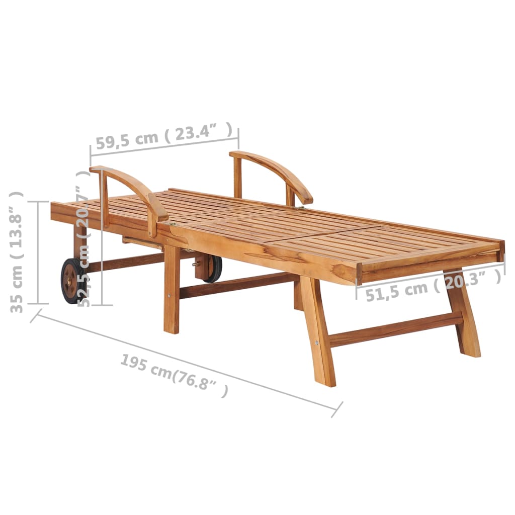 Sonnenliege mit Tisch und Auflage Massivholz Teak