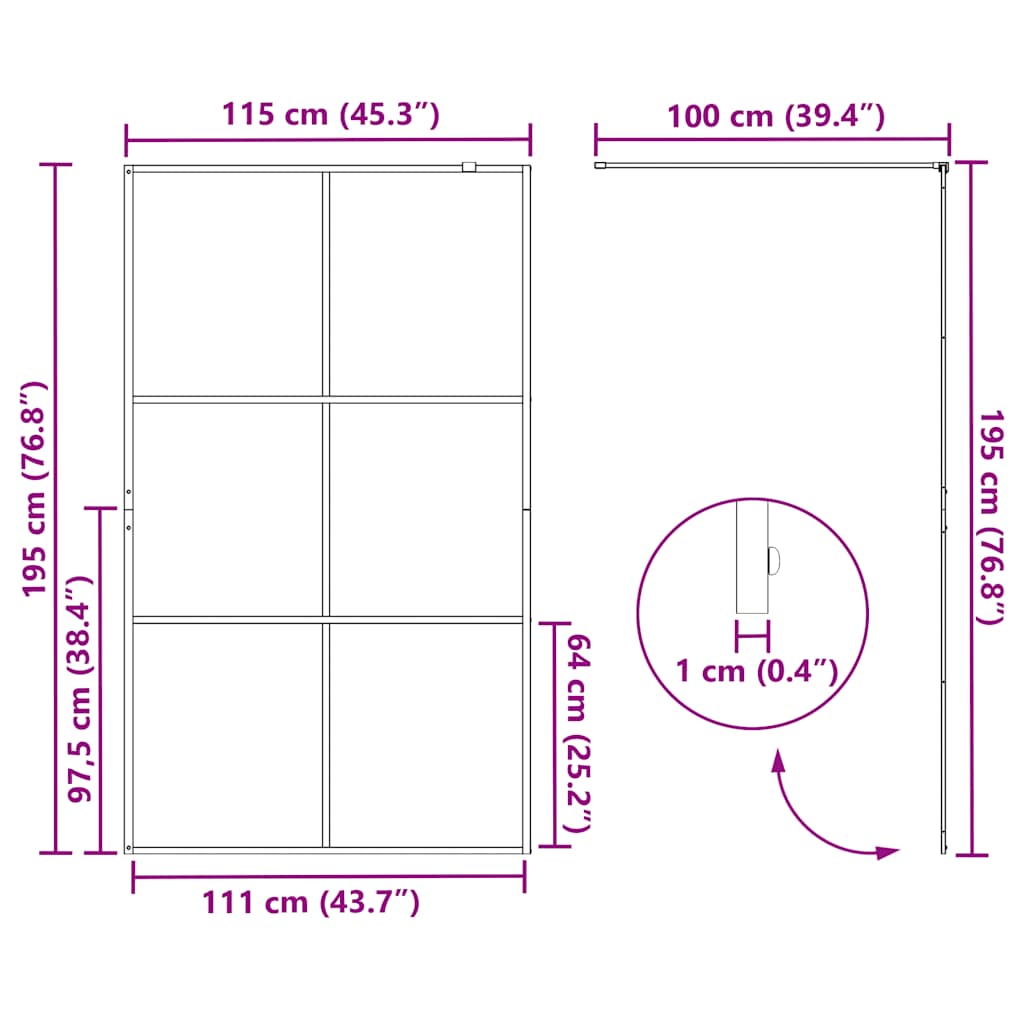 Duschwand für Begehbare Dusche mit Klarem ESG Glas 115x195 cm