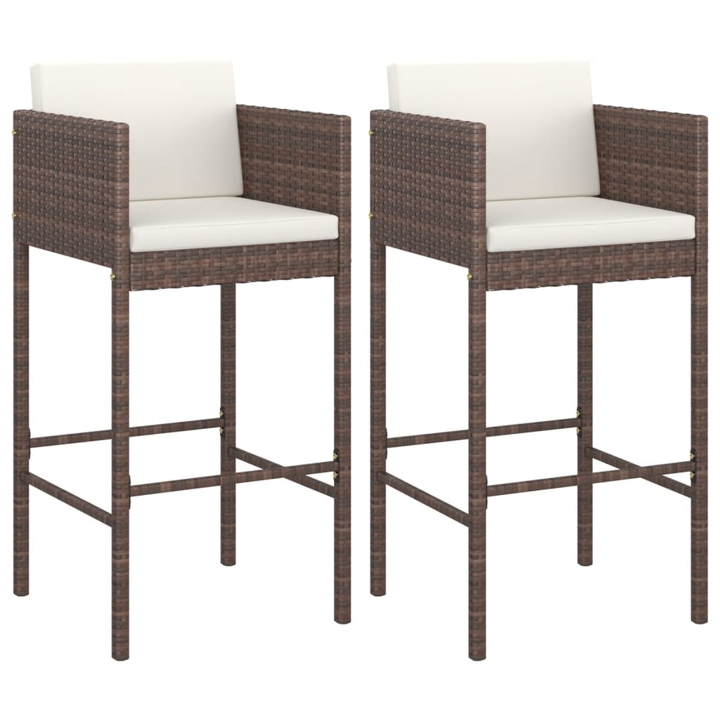 Barhocker 2 Stk. mit Kissen Braun Poly Rattan