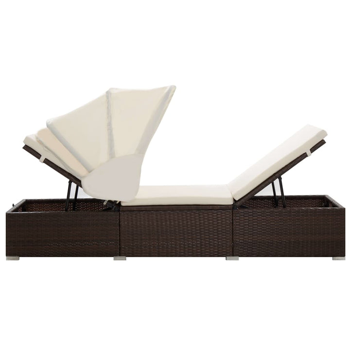 Sonnenliege mit Dach und Kissen Poly Rattan Braun