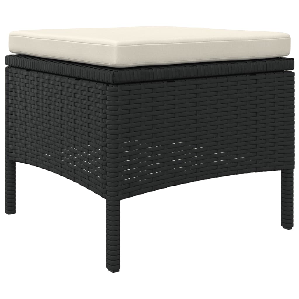 Gartensofa 2-Sitzer mit Tisch und Hockern Schwarz Poly Rattan