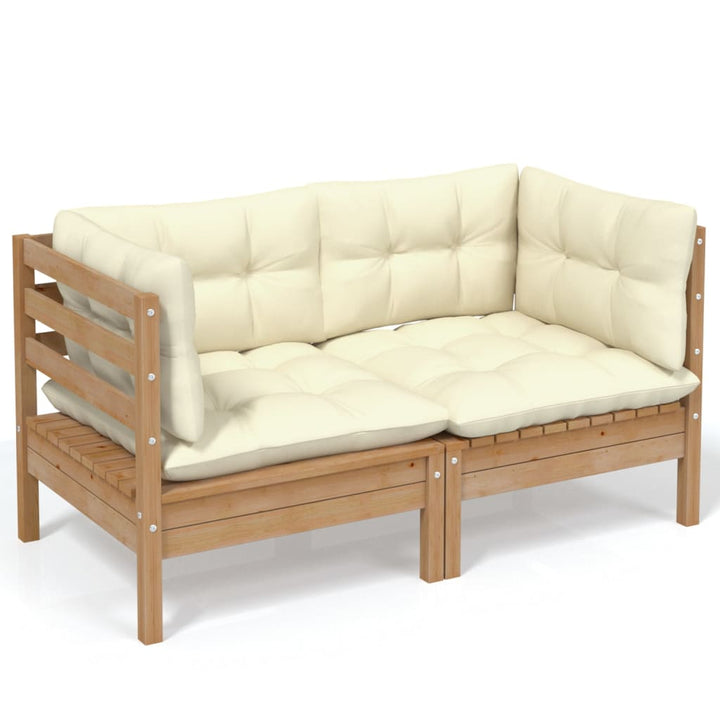 2-Sitzer-Gartensofa mit Creme Kissen Massivholz Kiefer