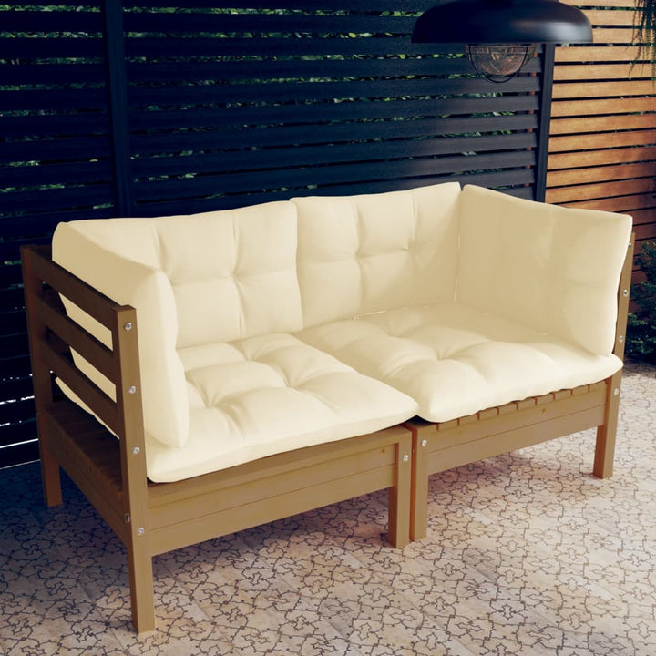 2-Sitzer-Gartensofa mit Creme Kissen Massivholz Kiefer