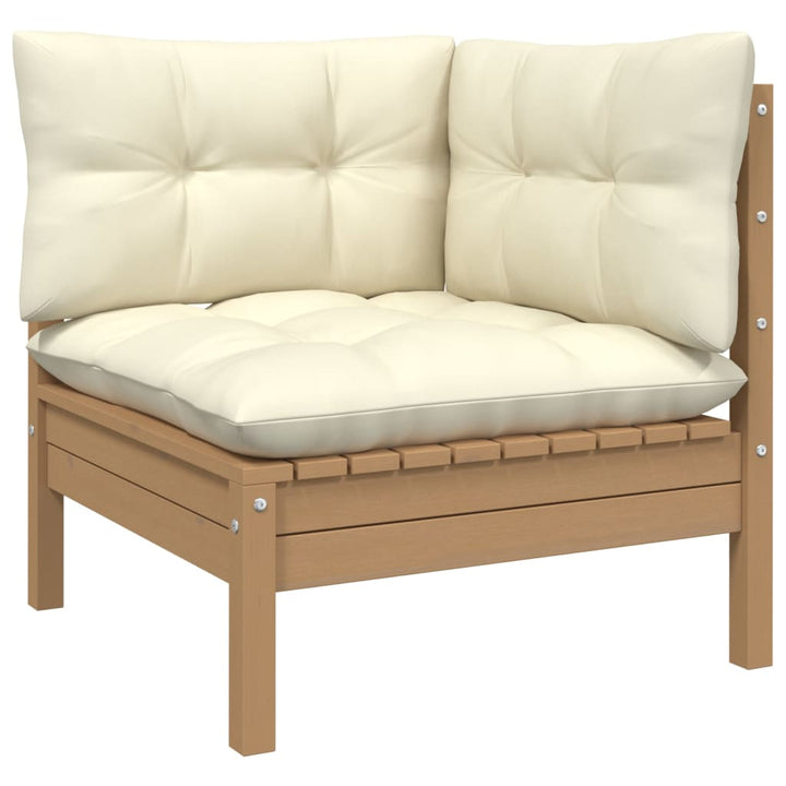 3-Sitzer-Gartensofa mit Creme Kissen Massivholz Kiefer