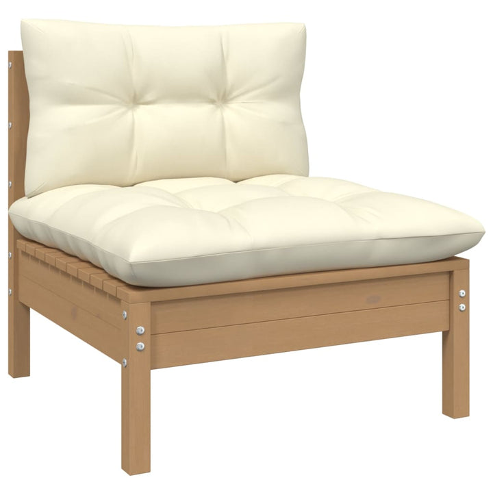 3-Sitzer-Gartensofa mit Creme Kissen Massivholz Kiefer