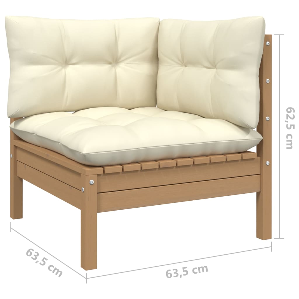 3-Sitzer-Gartensofa mit Creme Kissen Massivholz Kiefer