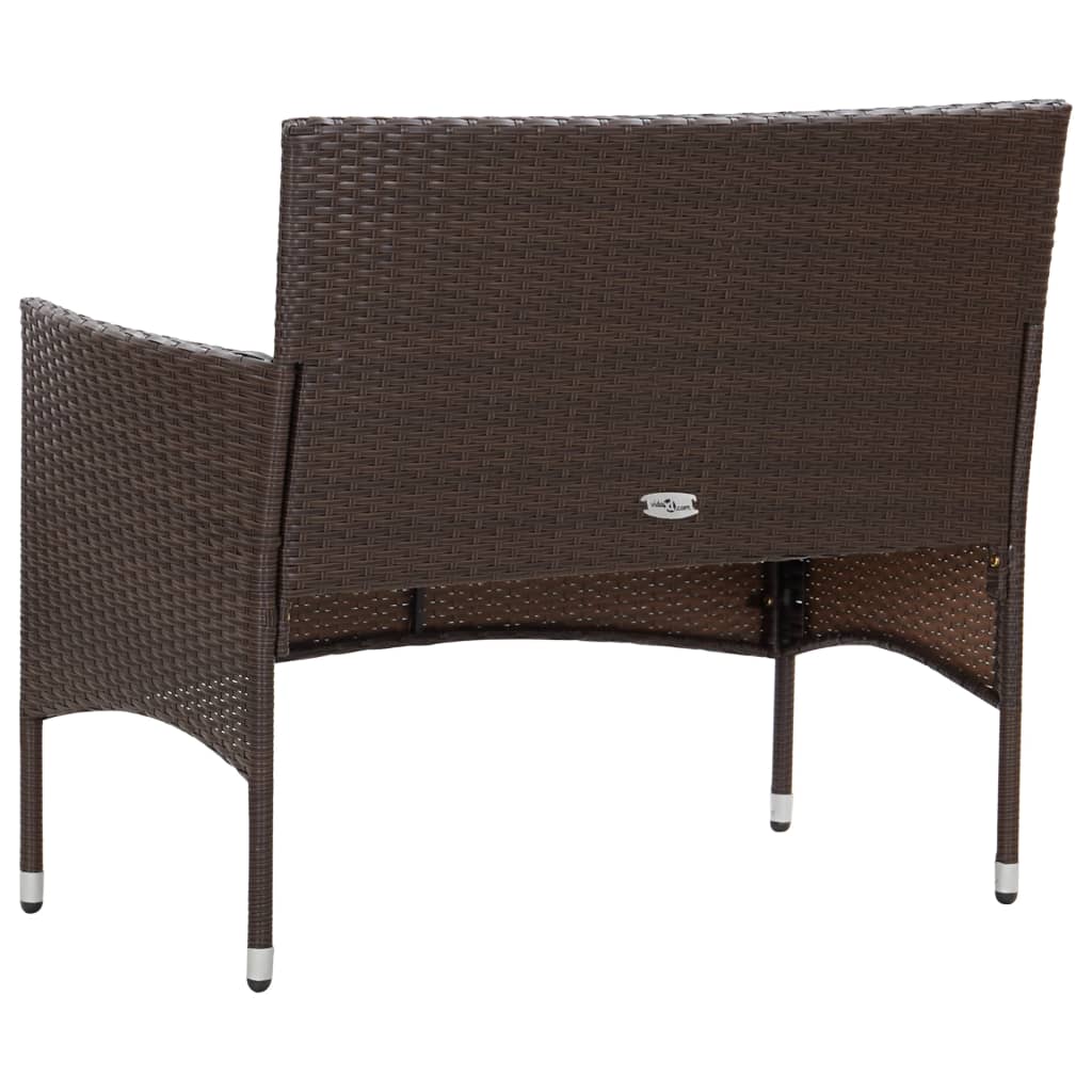 Gartenbank mit Kissen Poly Rattan Braun