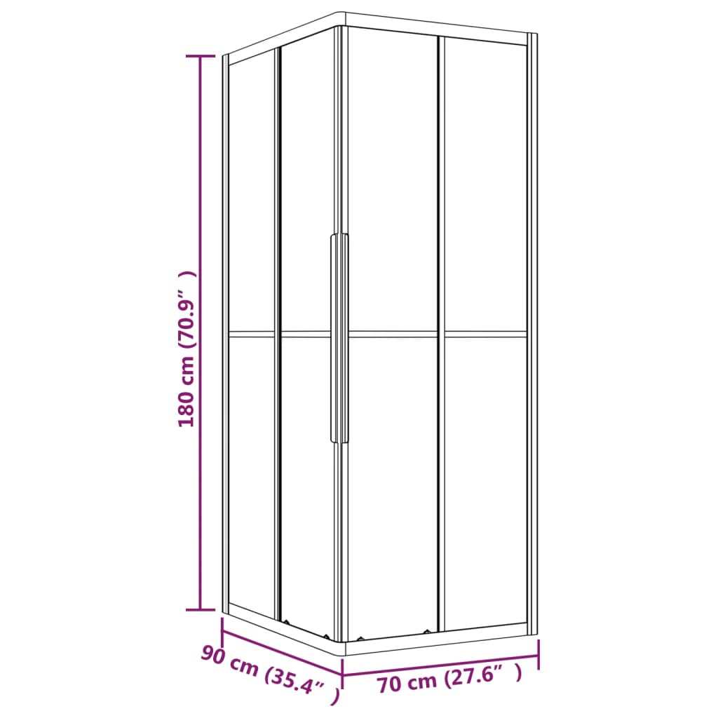 Duschkabine Halbmatt ESG 90x70x180 cm Schwarz