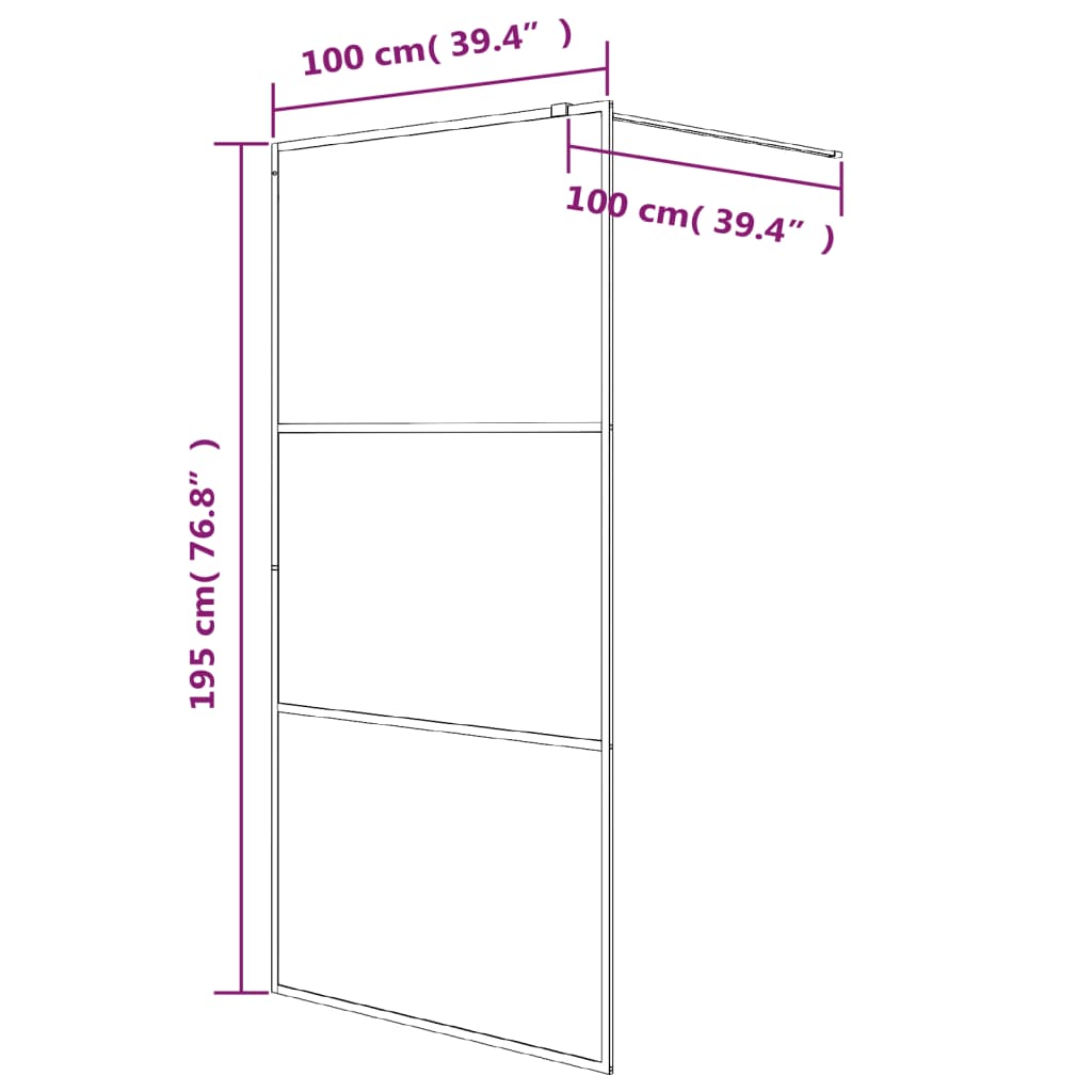 Mampara de ducha para cabina de ducha negra 100x195 cm semimate ESG