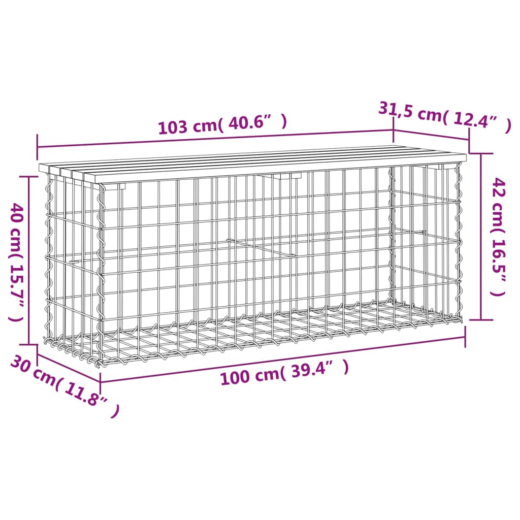 Gartenbank aus Gabionen 103x31,5x42 cm Massivholz Douglasie