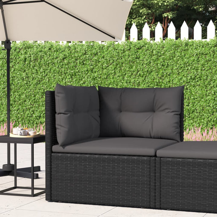 Garten-Ecksofa mit Kissen Schwarz Poly Rattan