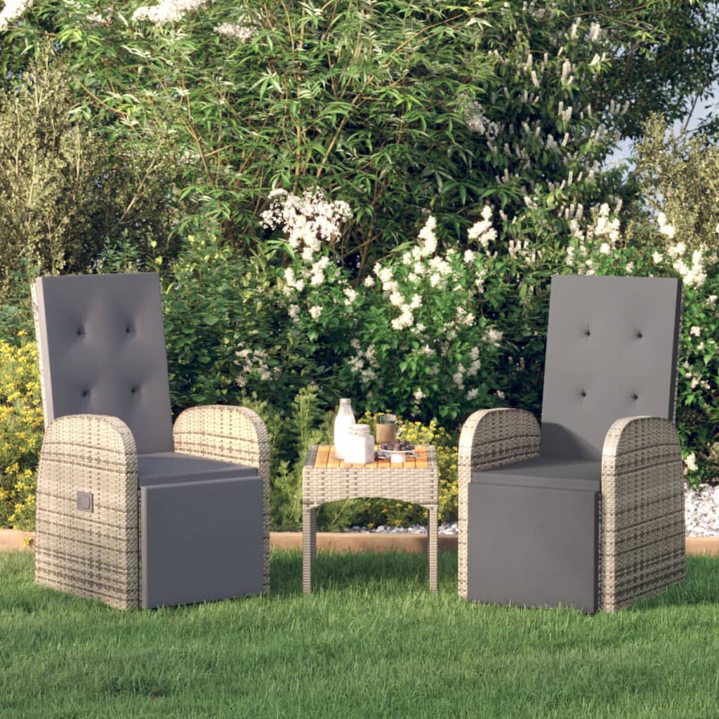 Garten-Liegestühle mit Kissen 2 Stk. Grau Poly Rattan