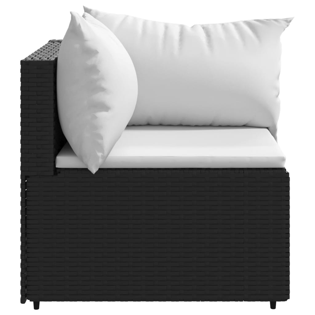 Garten-Ecksofa mit Kissen Schwarz Poly Rattan