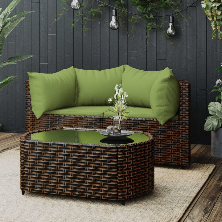 3-tlg. Garten-Lounge-Set mit Kissen Braun Poly Rattan