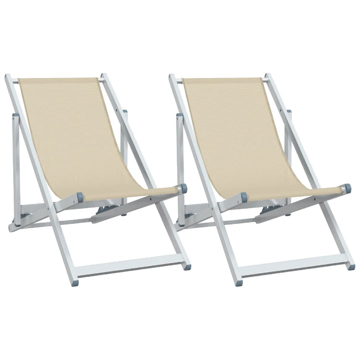 Strandstühle 2 Stk. Klappbar Creme Aluminium und Textilene