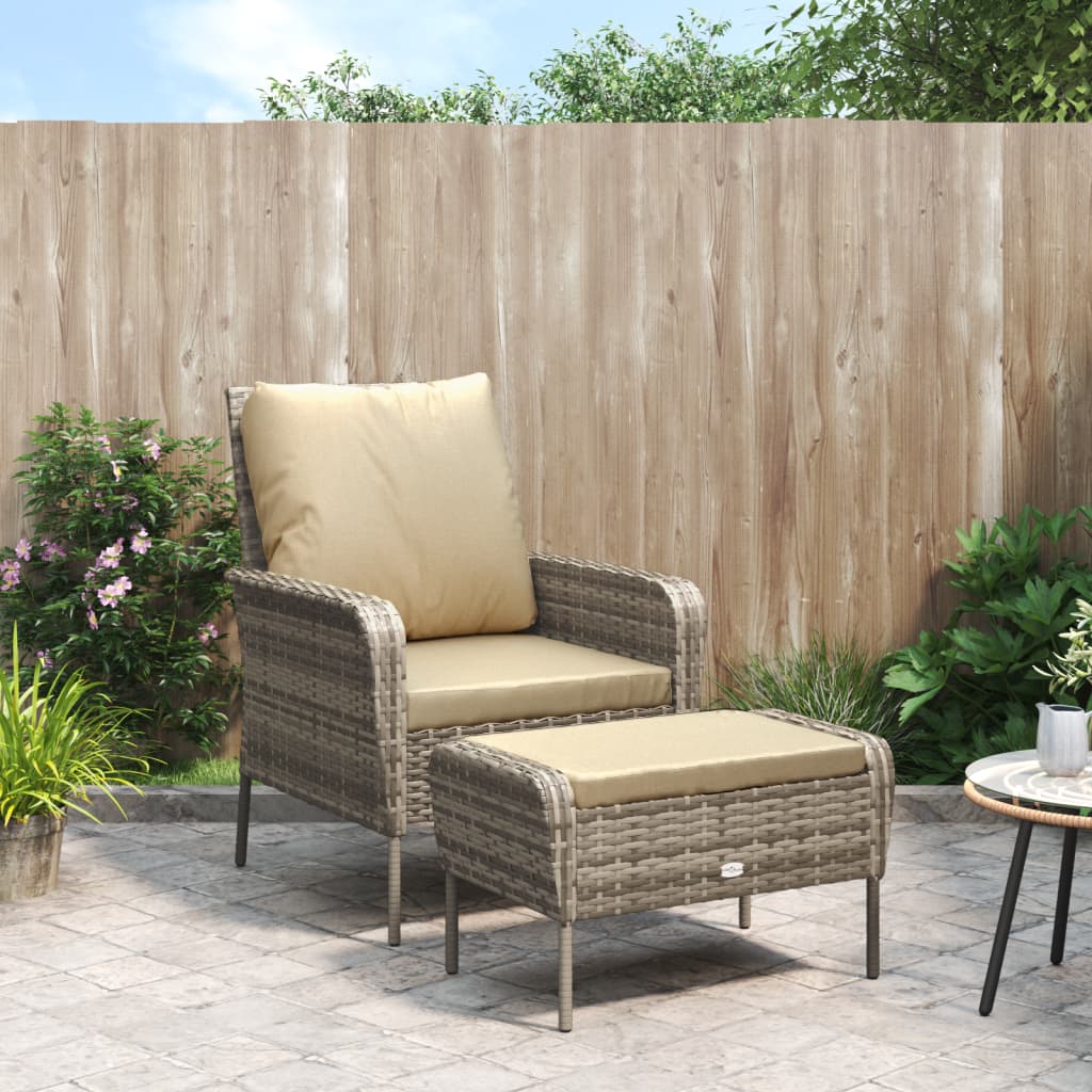 Gartenstuhl mit Fußhocker Hellbraun Poly Rattan