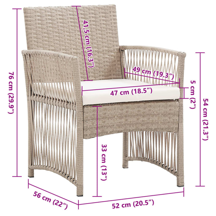 Gartensessel mit Sitzkissen 2 Stk. Beige Poly Rattan