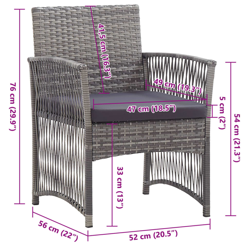 Gartensessel mit Sitzkissen 2 Stk. Grau Poly Rattan