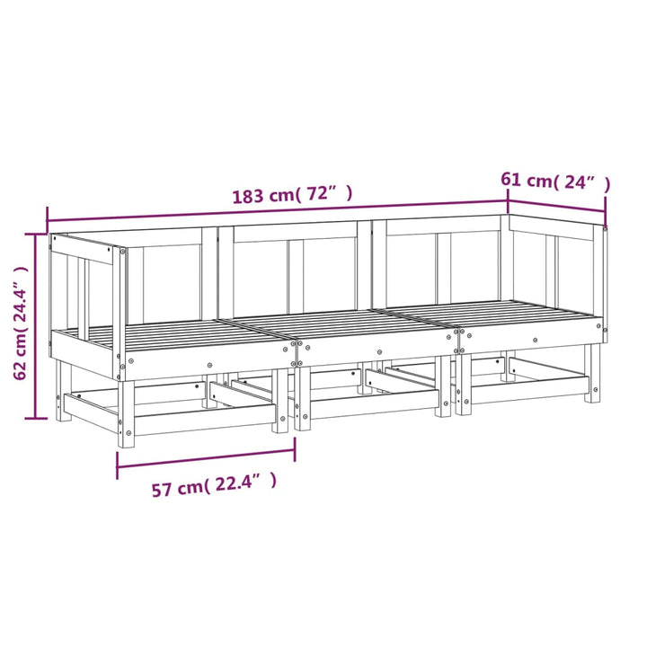 3-tlg. Garten-Lounge-Set Massivholz Kiefer