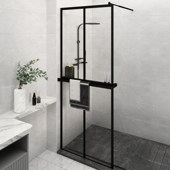 Duschwand mit Ablage für Walk-In-Dusche Schwarz 80x195 cm ESG