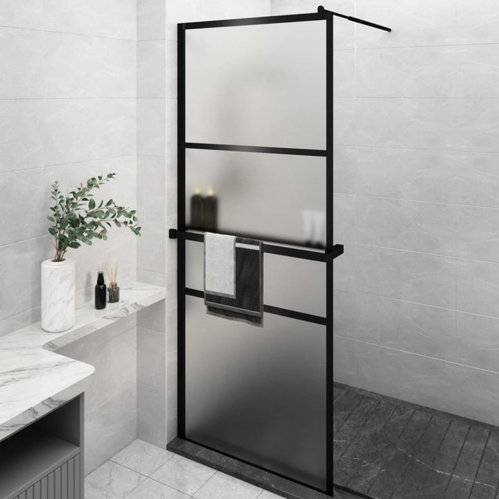 Duschwand mit Ablage für Walk-In-Dusche Schwarz 80x195 cm ESG