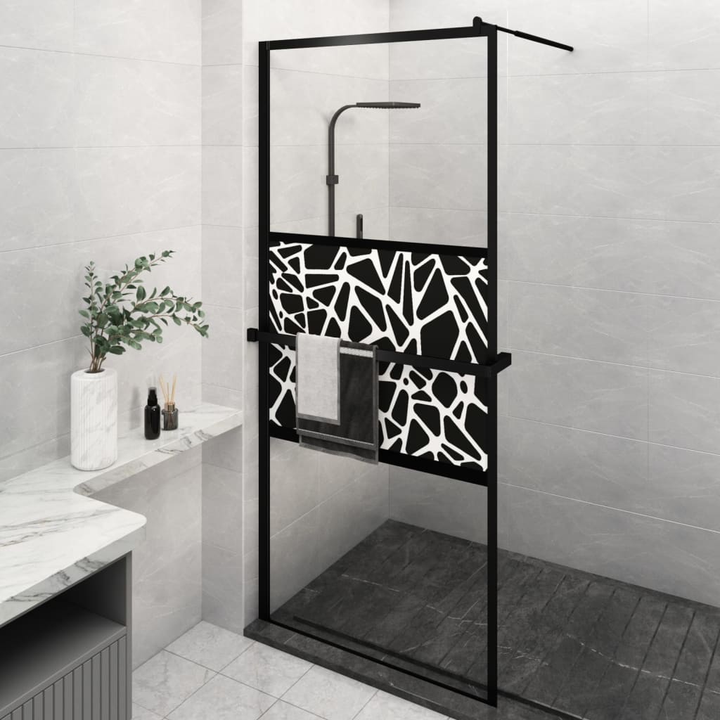 Duschwand mit Ablage für Walk-In-Dusche Schwarz 90x195 cm ESG