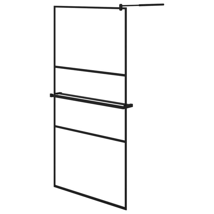 Duschwand mit Ablage für Walk-In-Dusche Schwarz 100x195 cm ESG