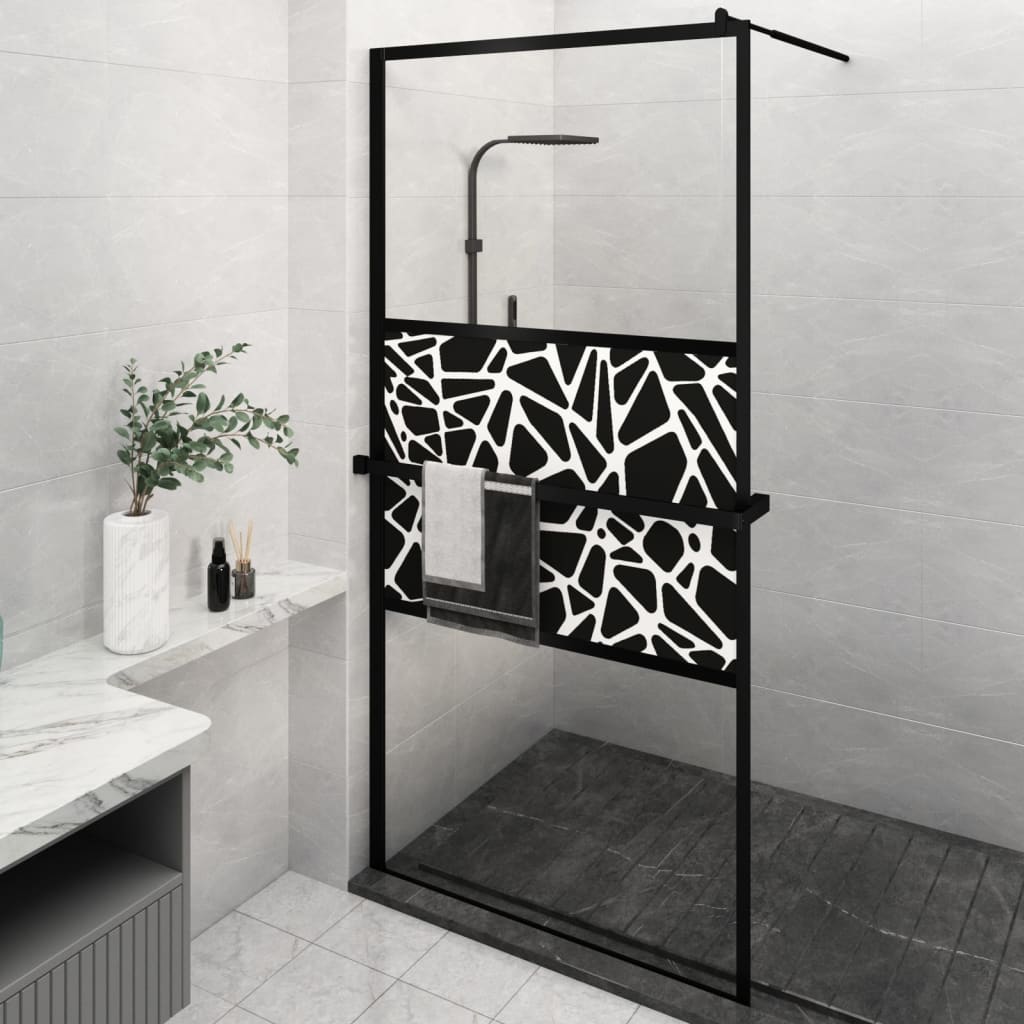 Duschwand mit Ablage für Walk-In-Dusche Schwarz 115x195 cm ESG