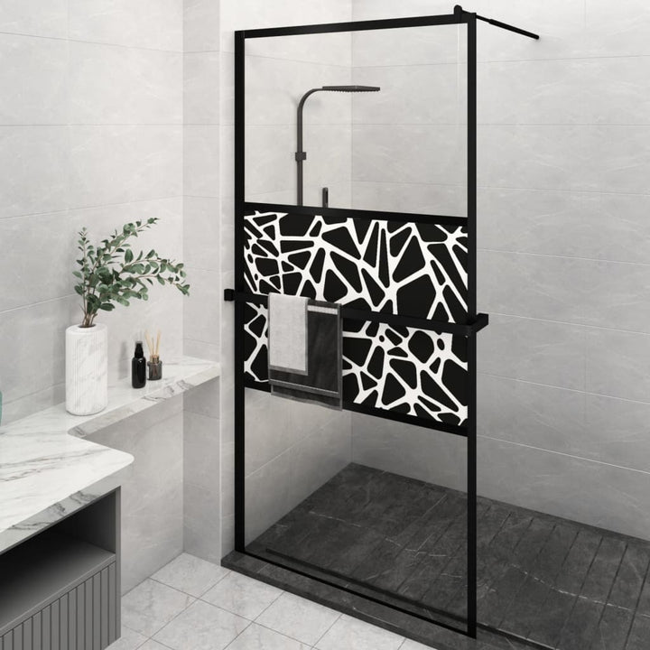 Duschwand mit Ablage für Walk-In-Dusche Schwarz 115x195 cm ESG