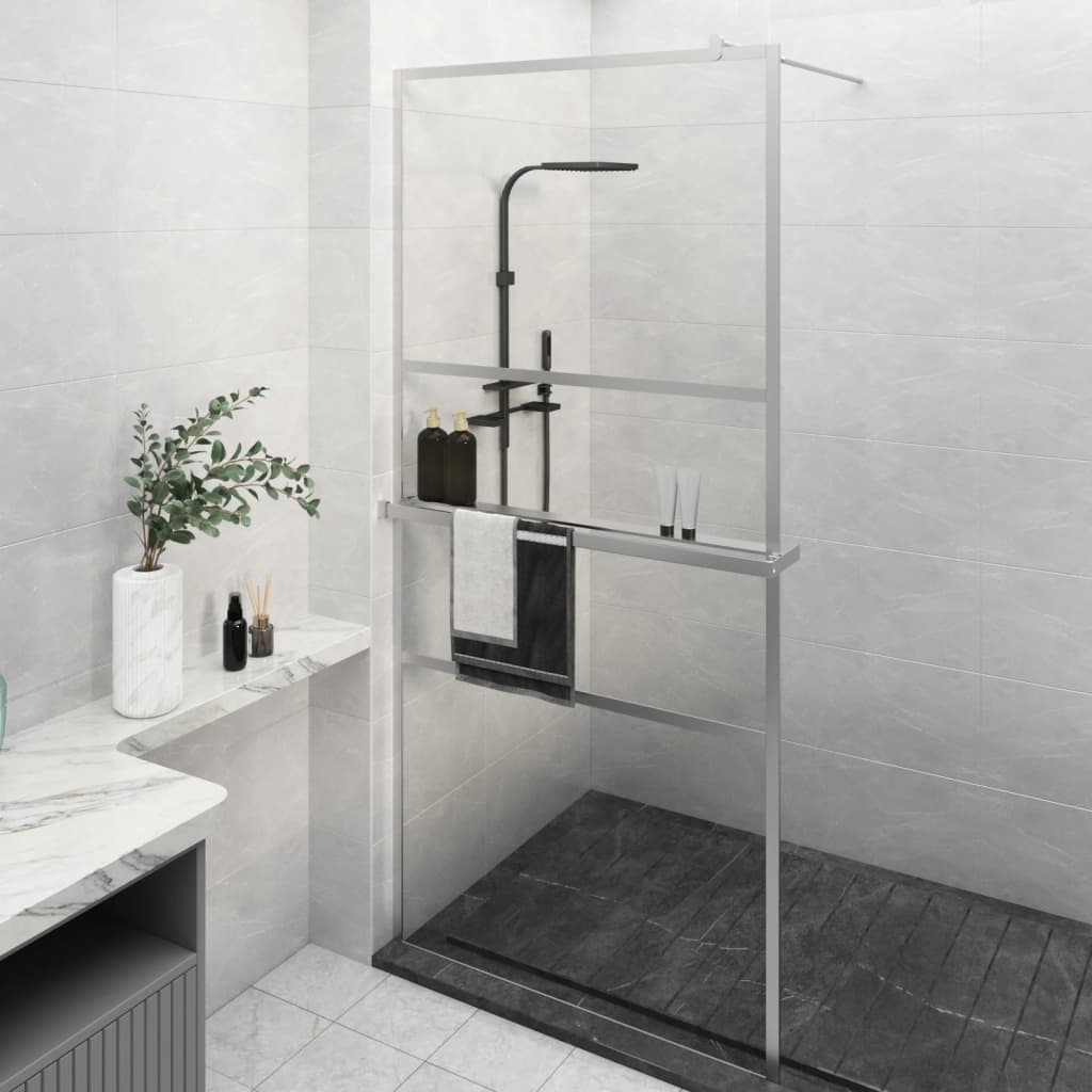 Duschwand mit Ablage für Walk-In-Dusche Chrom 90x195 cm ESG