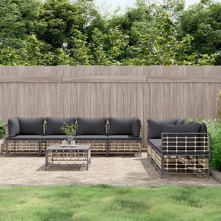 8-tlg. Garten-Lounge-Set mit Kissen Anthrazit Poly Rattan