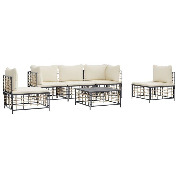 6-tlg. Garten-Lounge-Set mit Kissen Anthrazit Poly Rattan