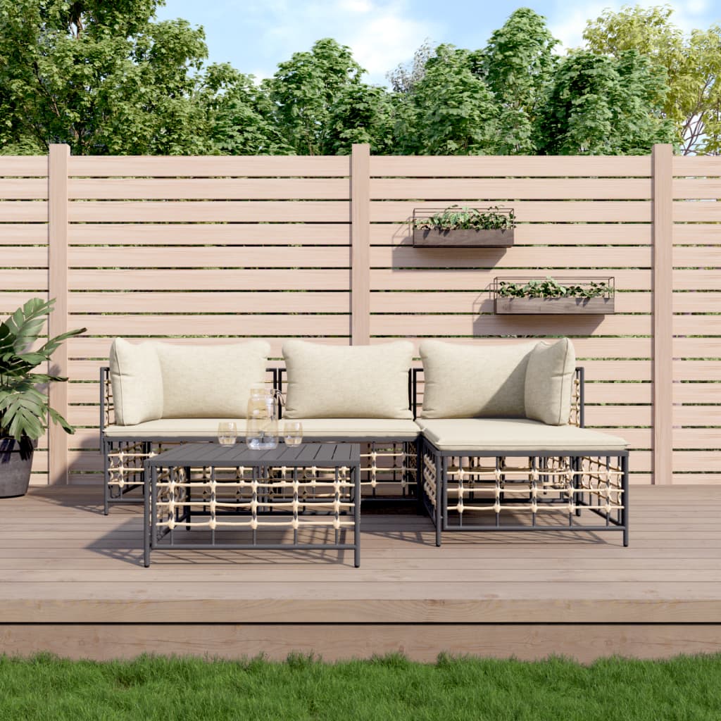 4-tlg. Garten-Lounge-Set mit Kissen Anthrazit Poly Rattan