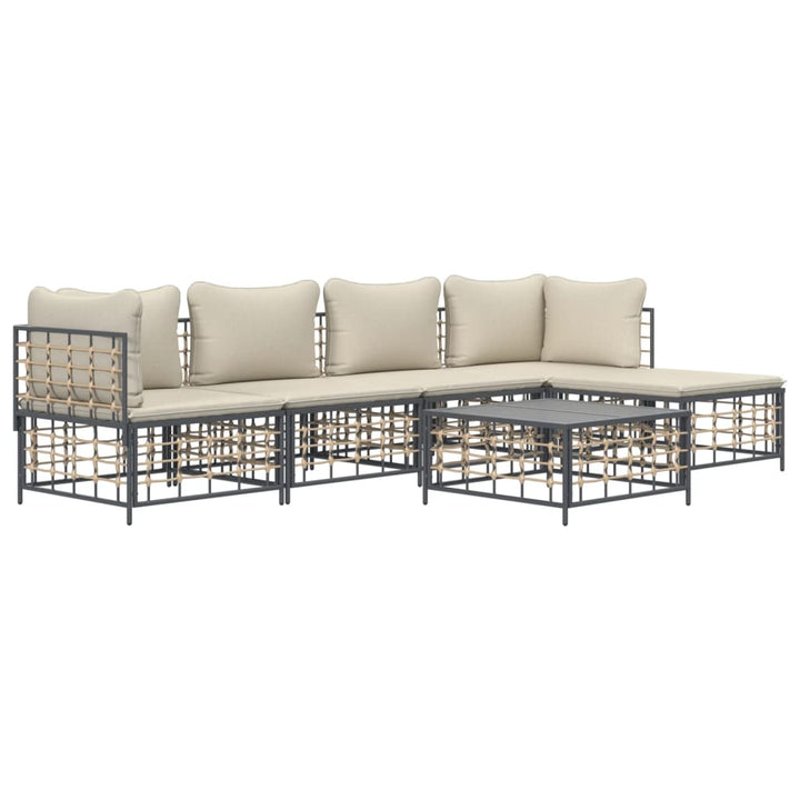 6-tlg. Garten-Lounge-Set mit Kissen Anthrazit Poly Rattan